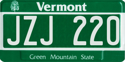 VT license plate JZJ220