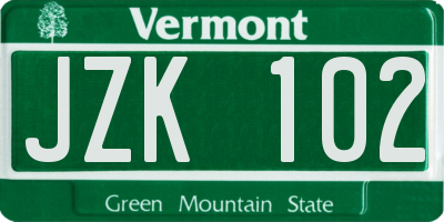 VT license plate JZK102