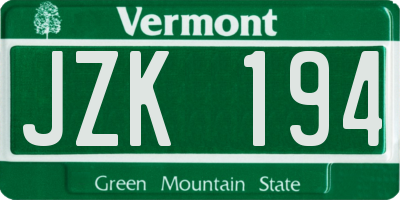 VT license plate JZK194