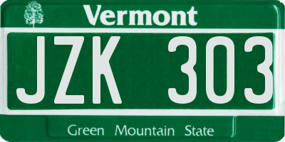 VT license plate JZK303