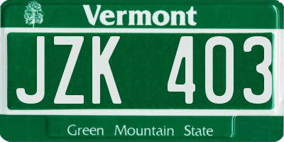 VT license plate JZK403