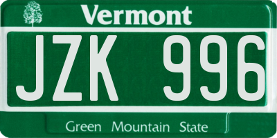 VT license plate JZK996