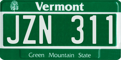 VT license plate JZN311
