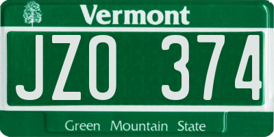 VT license plate JZO374