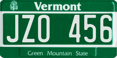 VT license plate JZO456