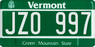 VT license plate JZO997