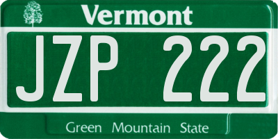 VT license plate JZP222