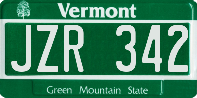 VT license plate JZR342