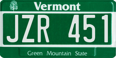 VT license plate JZR451