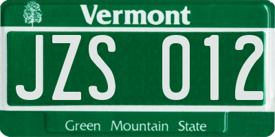 VT license plate JZS012