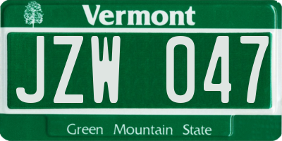 VT license plate JZW047