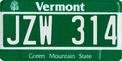 VT license plate JZW314