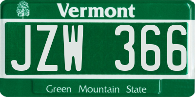 VT license plate JZW366