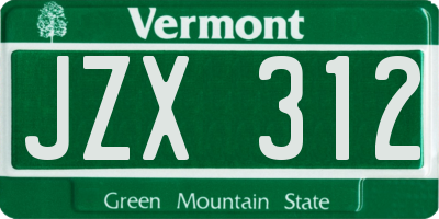 VT license plate JZX312