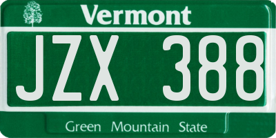 VT license plate JZX388