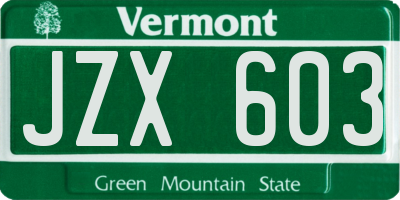 VT license plate JZX603