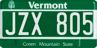 VT license plate JZX805