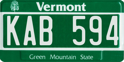 VT license plate KAB594
