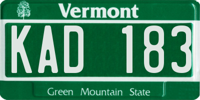 VT license plate KAD183