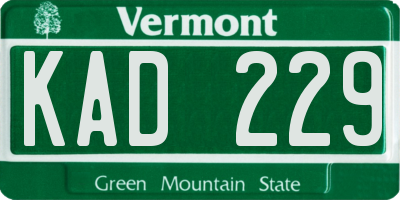VT license plate KAD229