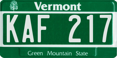 VT license plate KAF217