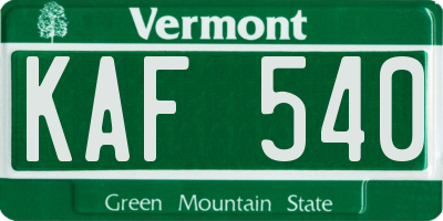 VT license plate KAF540