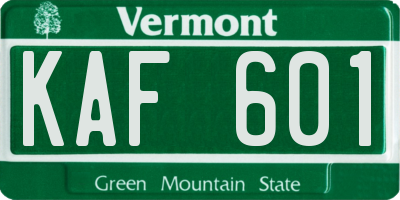 VT license plate KAF601