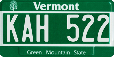 VT license plate KAH522