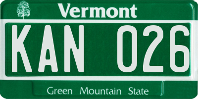 VT license plate KAN026