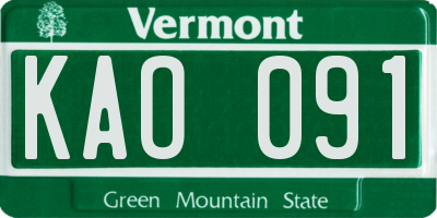 VT license plate KAO091