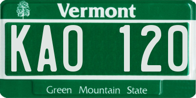 VT license plate KAO120