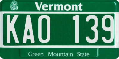 VT license plate KAO139