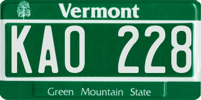 VT license plate KAO228