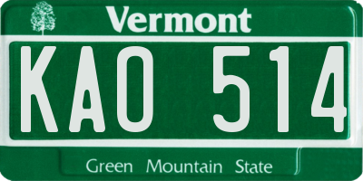 VT license plate KAO514