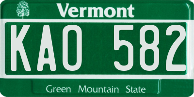 VT license plate KAO582