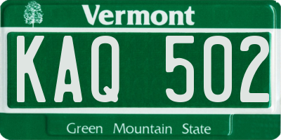 VT license plate KAQ502