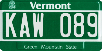VT license plate KAW089