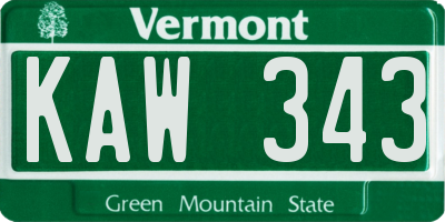 VT license plate KAW343