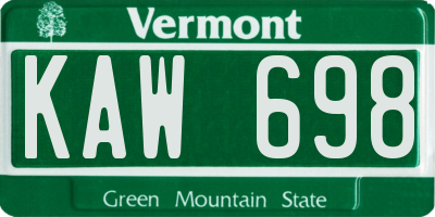 VT license plate KAW698
