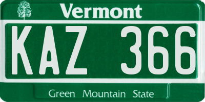 VT license plate KAZ366