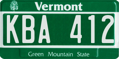 VT license plate KBA412