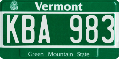 VT license plate KBA983