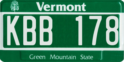 VT license plate KBB178