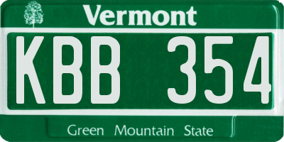 VT license plate KBB354