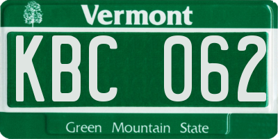 VT license plate KBC062