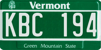 VT license plate KBC194