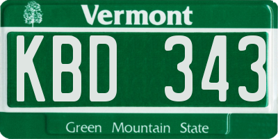 VT license plate KBD343