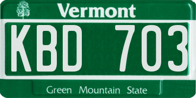 VT license plate KBD703