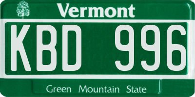 VT license plate KBD996