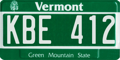 VT license plate KBE412